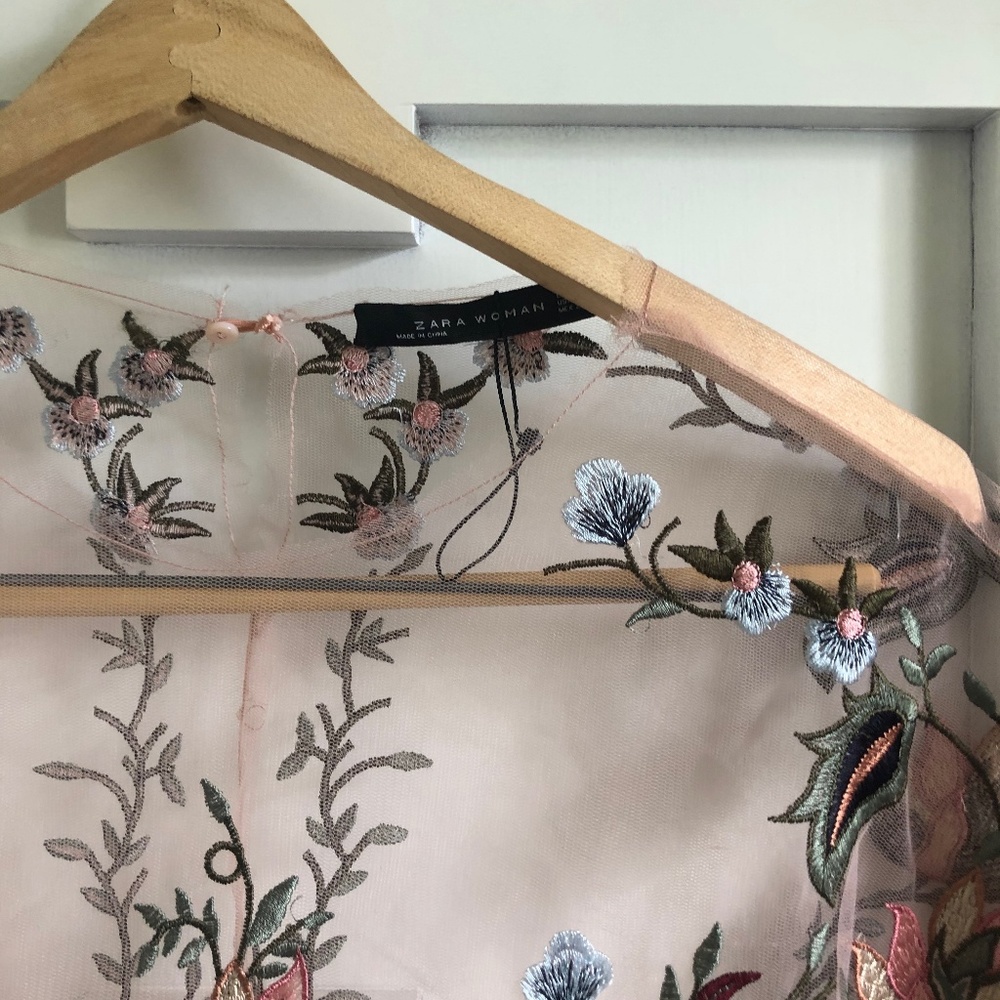 Zara sheer embroidered shirt sleeve